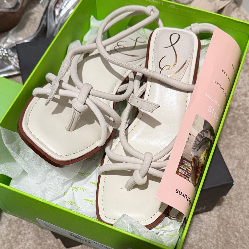 Sam Edelman White Knotted Strappy Square-Toe Sandals